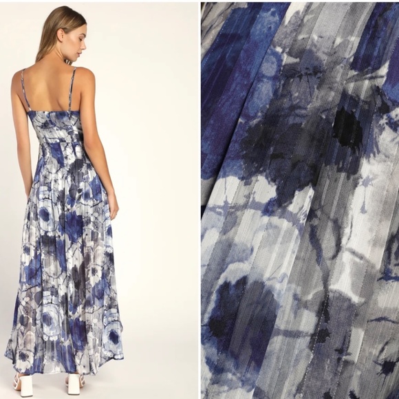 An Enchanting Dream Navy Multi Print High-Low Maxi Dress - Picture 3 of 6